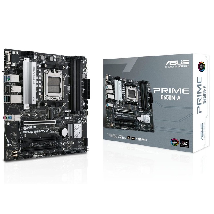 Дънна платка Asus PRIME B650M-A AM5, 4x DIMM слотове, DDR5 5600MHz, PCIe Gen 4, 4x SATA 6Gb/s свързване