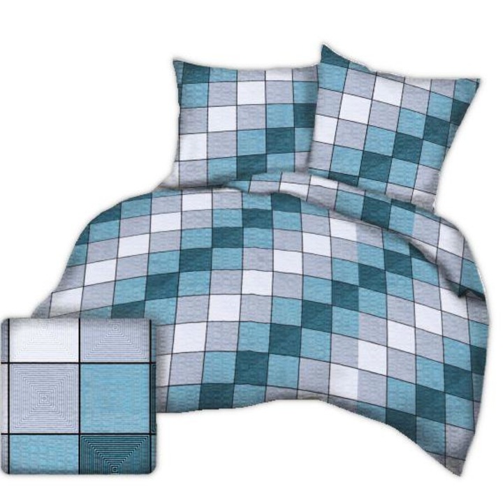 Lenjerie de pat din satin, dungi 160x200 model picnic check turcoaz
