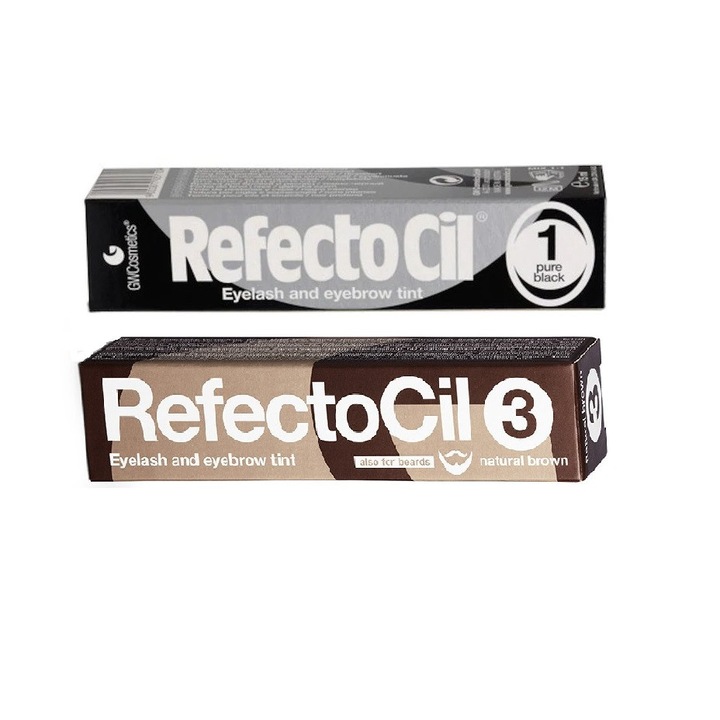 Set Vopsea gene si sprancene, Maro Natural si Negru Intens, Refectocil 2 bucati 30 ml