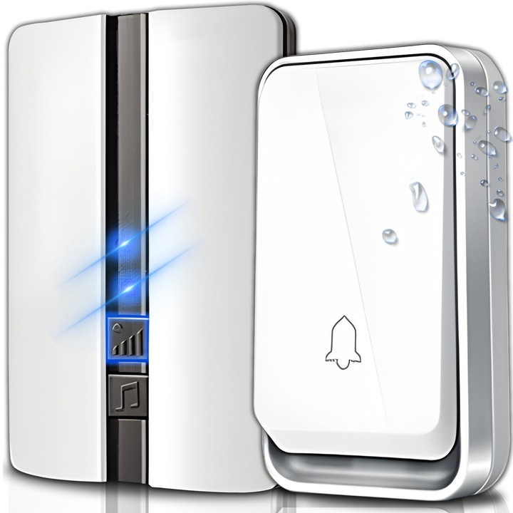 Sonerie electrica fara fir, fara baterie, 51 de melodii, max 80 dB, 150 m, alb