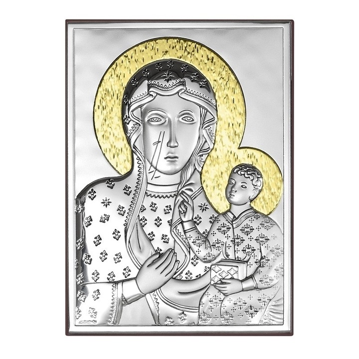 Icoana Maica Domnului cu pruncul, Beltrami, Argint, Model catolic, Argintiu/Auriu