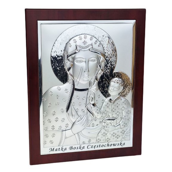 Icoana Maica Domnului cu pruncul, Beltrami, Argint, Model catolic, Argintiu