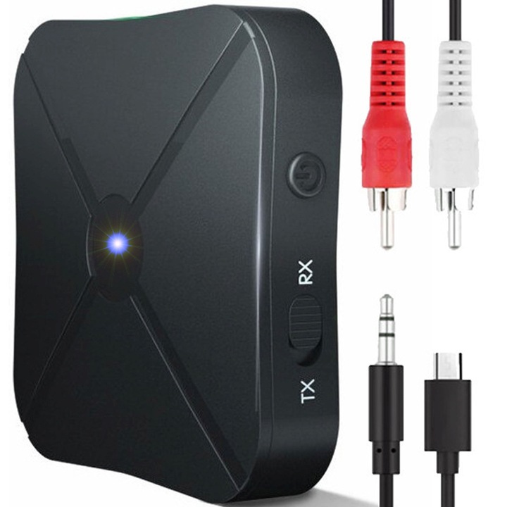 Transmitator Bluetooth RETOO DriveTech, Adaptor Audio + Emisator, Bluetooth 4.2, Profil A2DP/AVRCP/HFP/SPP, Zgomot Redus, Baterie 200mAh, Functionare Pana la 6 Ore, Incarcare Rapida 2h, Compatibil cu Android, iOS si Dispozitive cu Bluetooth