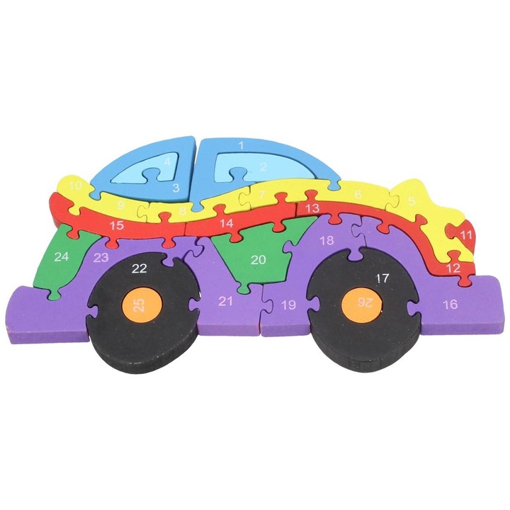 Ahelos puzzle, autó, fa, 26 db