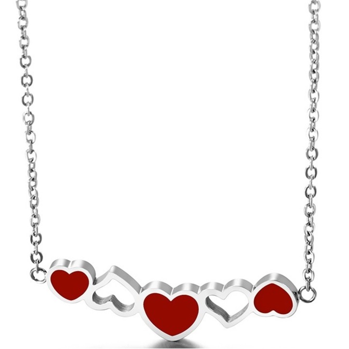 Női nyaklánc medállal Chrisanna, IZMAEL, Rozsdamentes acél, Ezüst/Piros