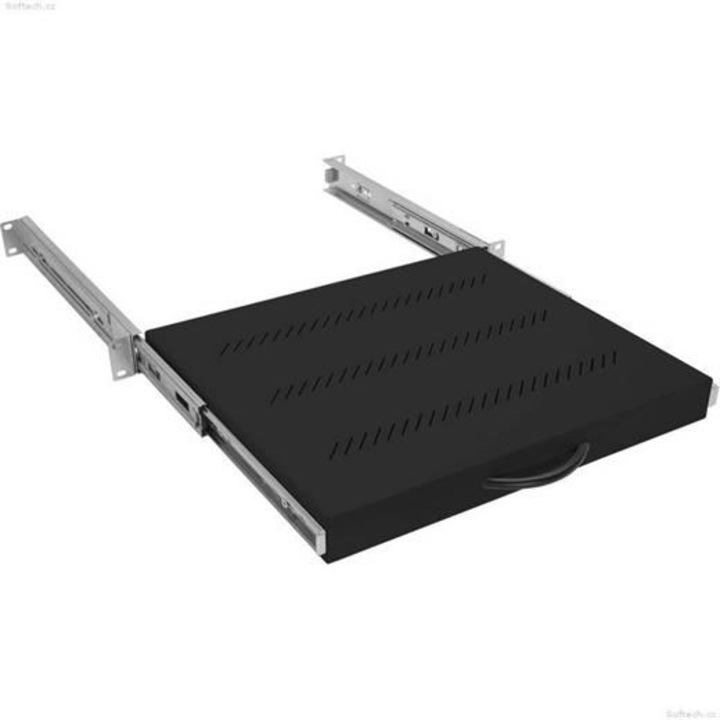 Triton visszahúzható perforált polc, 19" állványra szerelhető, 450 mm, 30 kg, fekete