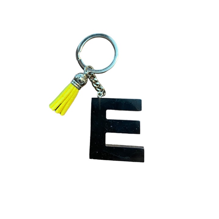Breloc Gentelo cu initiala E Black, design 3D, lungime 4 cm