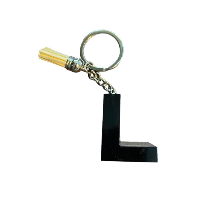 Breloc Gentelo cu initiala L Black, design 3D, lungime 4 cm