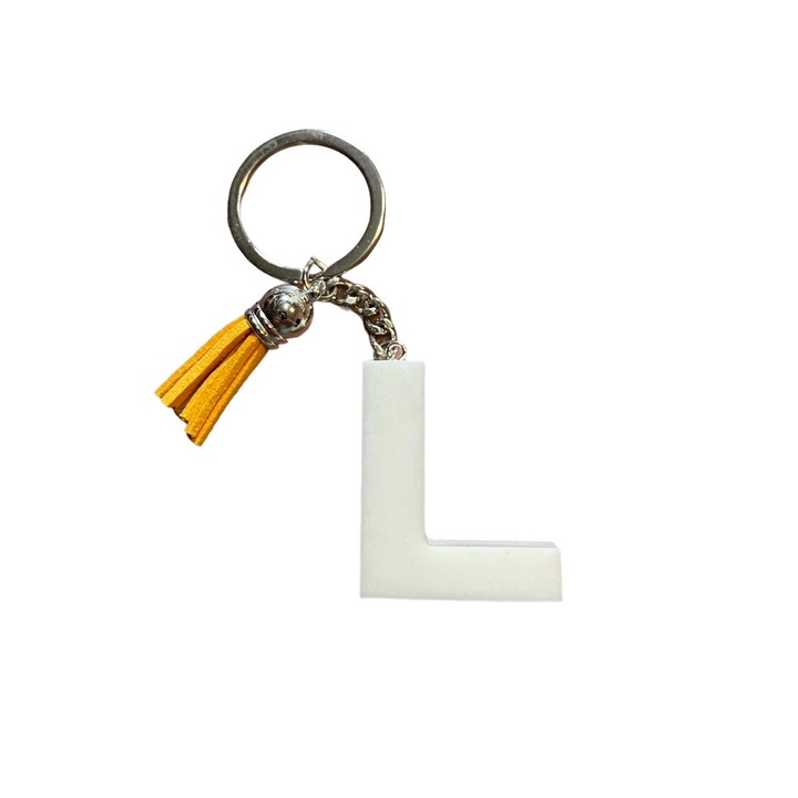 Breloc Gentelo cu initiala L White, design 3D, lungime 4 cm