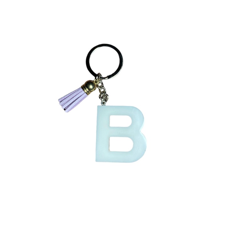 Breloc Gentelo cu initiala B White, design 3D, lungime 4 cm