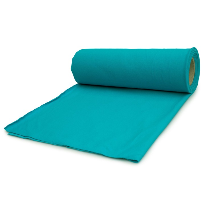 Tesatura din bumbac pentru treninguri, tricotaje, culoare turcoaz, dimensiune 50 cm x 185 cm