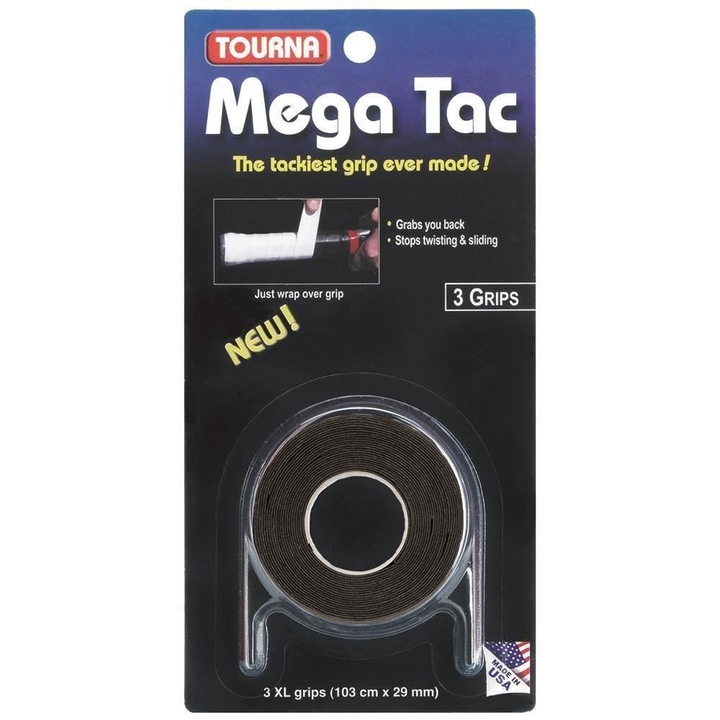 Комплект от 3 супер лепкави грипа Tourna, MEGA TAC, Черен