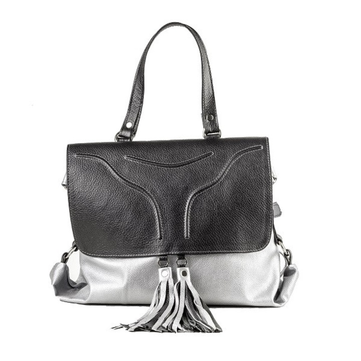 Zea Női táska, Valódi bőr, Fekete/Ezüst
