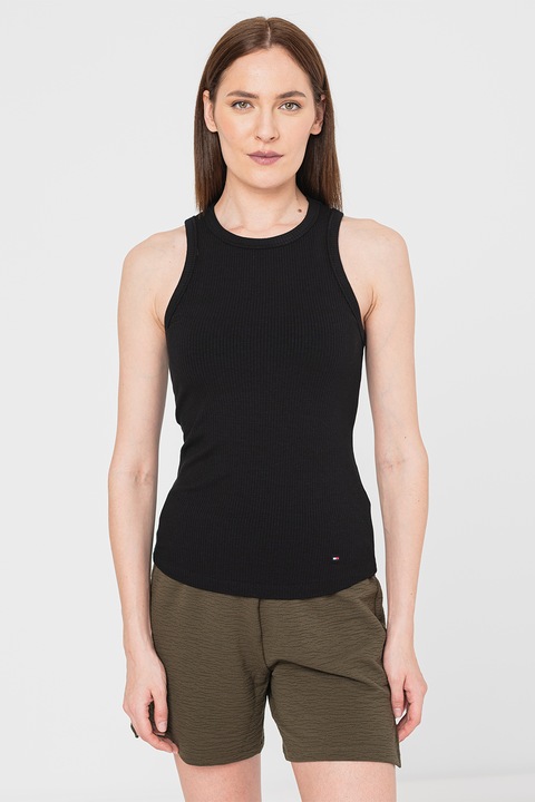 Tommy Hilfiger, Рипсен топ по тялото, Черен