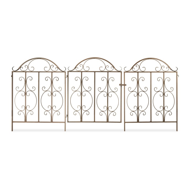 Gard de gradina decorativ, din otel, 3 piese, 98,5 x 185 x 2,5 cm, bronz