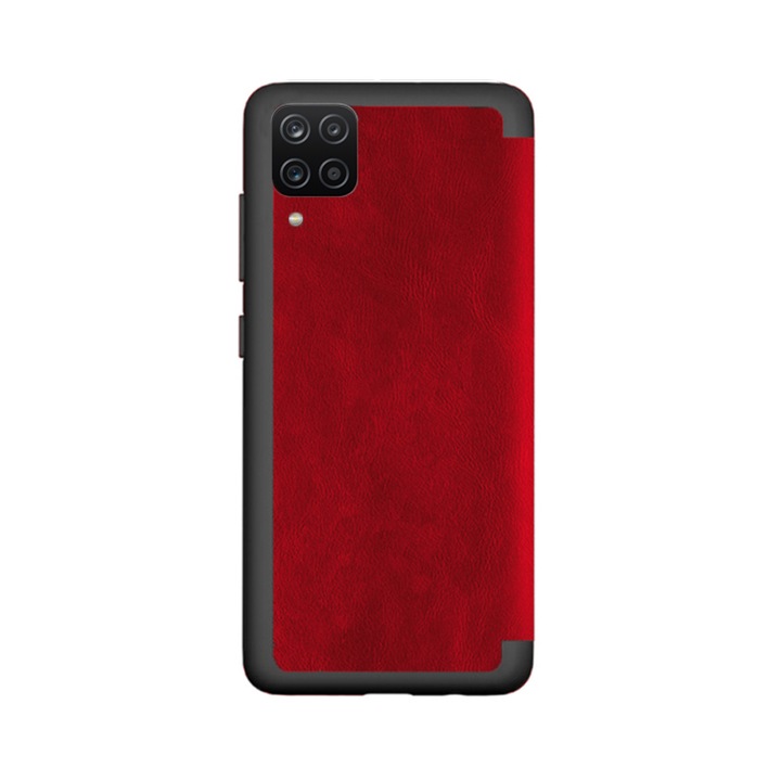 Калъф-книга, съвместим със Samsung Galaxy A12 / M12, Blend LeatherBook, пълно покритие, прозрачен капак, червен