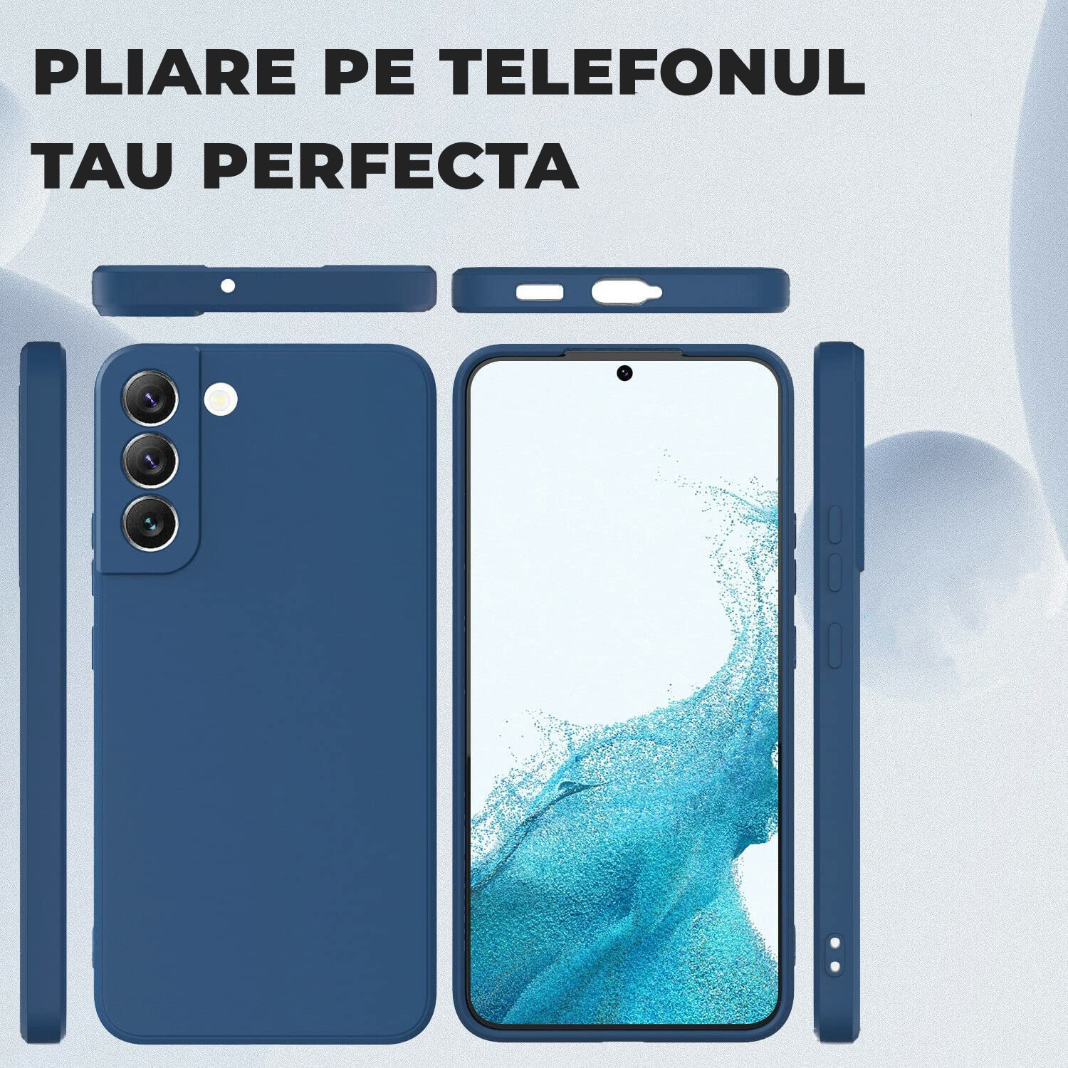 Husa Daden® Soft Silicone compatibila cu Samsung S21 Plus, Cu Protectie la Camera, Interior din Microfibra, Protectie sporita, Albastru inchis