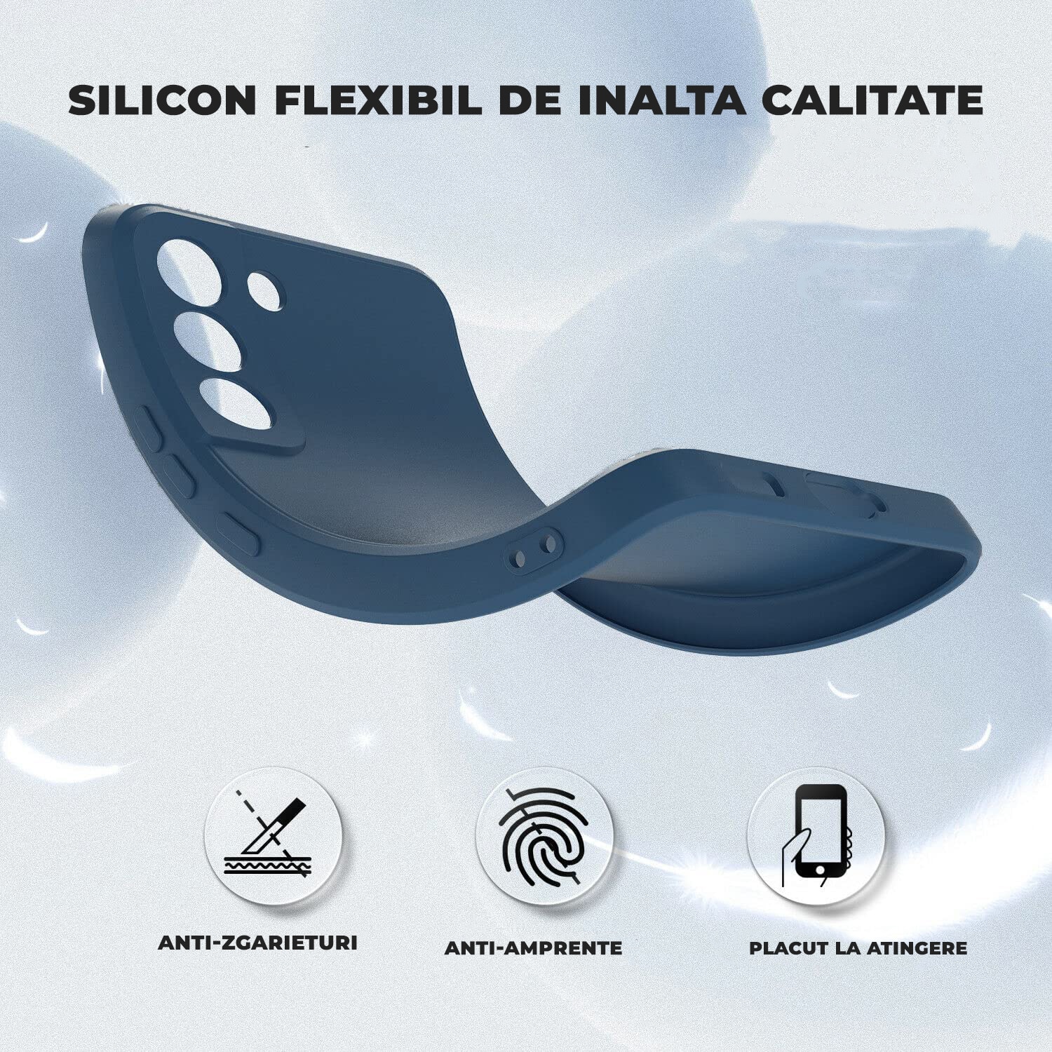 Husa Daden® Soft Silicone compatibila cu Samsung S21 Plus, Cu Protectie la Camera, Interior din Microfibra, Protectie sporita, Albastru inchis