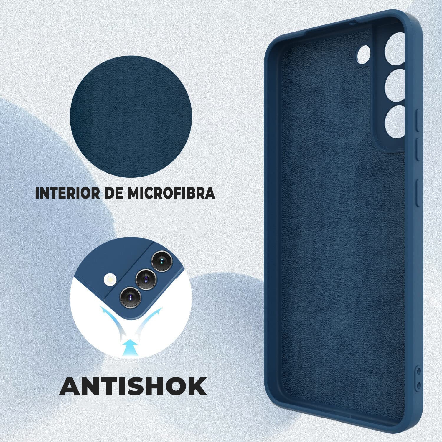 Husa Daden® Soft Silicone compatibila cu Samsung S21 Plus, Cu Protectie la Camera, Interior din Microfibra, Protectie sporita, Albastru inchis