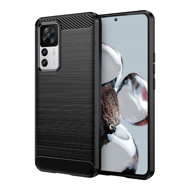 Husa de silicon TPU pentru Xiaomi 12T / 12T Pro, Fiber Carbon, Perfect Slim Fit, Optim Solution, Negru