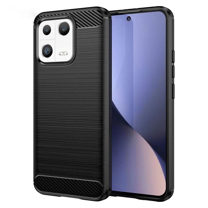 Husa de silicon TPU pentru Xiaomi 13 Pro, Fiber Carbon, Perfect Slim Fit, Optim Solution, Negru
