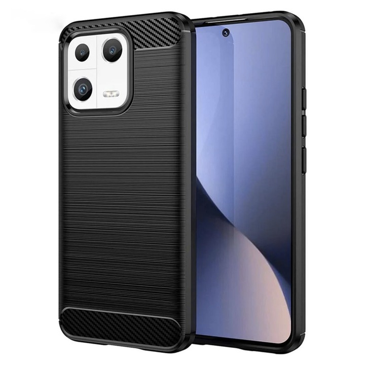 Szilikon TPU tok Xiaomi 13 Pro telefonhoz, Fiber Carbon, Perfect Slim Fit, Optim Solution, Ultra Protection Technology, Fekete