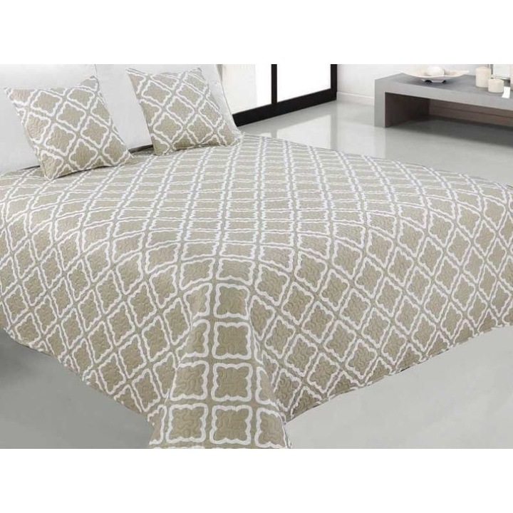 Кувертюра Euromat TAVIRA 220x240 см, с калъфки за възглавници, бежово, екрю