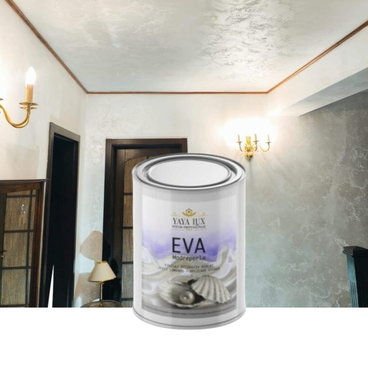 Vopsea Decorativa, Eva Madreperla, cu Fulgi de Sticla, Alb Perlat, 1 Litru, YaYa Color