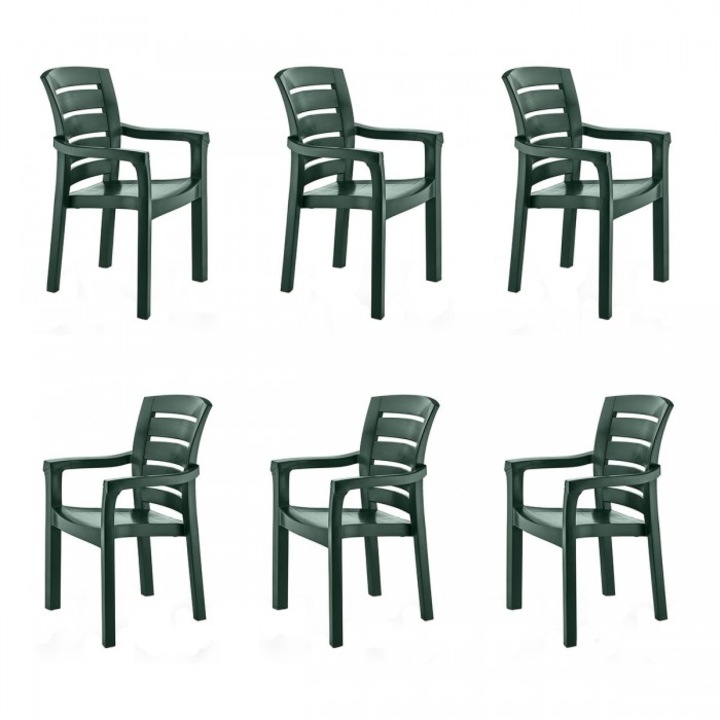 Set 6 scaune gradina cu brate RAKI DIDIM, plastic, verde, 56x51xh90cm