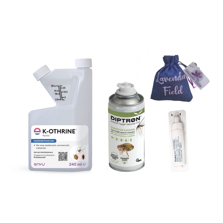 Set insecticid profesional plosnite, gandaci Kothrine 240 ml si Diptron 150 ml si Draker 15 ml si sac lavanda LF® 10 gr