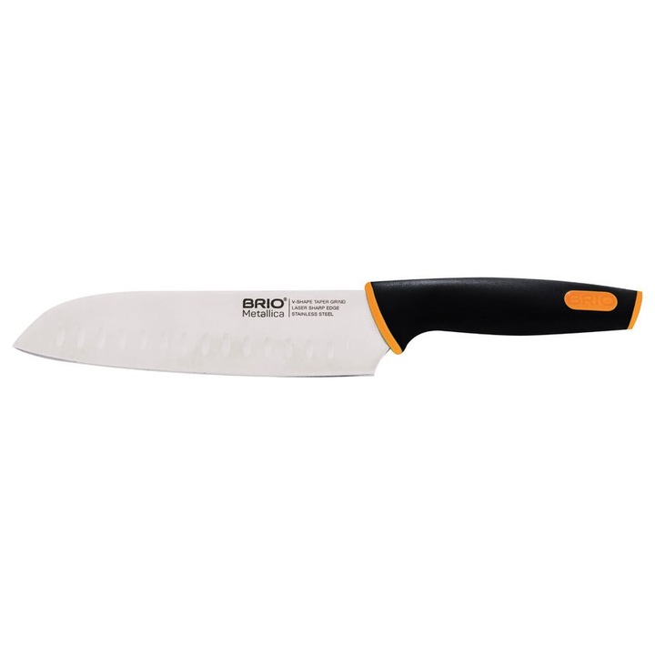 Cutit Otel Inoxidabil Santoku, Brio Metallica, Maner Ergonomic Antialunecare, 18 Cm