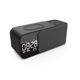 Boxa portabila multifunctionala Bluetooth, incarcator wireless pentru telefon, Ceas digital cu alarma, Radio FM, Cititor card micro SD, Speaker, lumina ambientala LED, afisaj temperatura, baterie incorporata, Neagra
