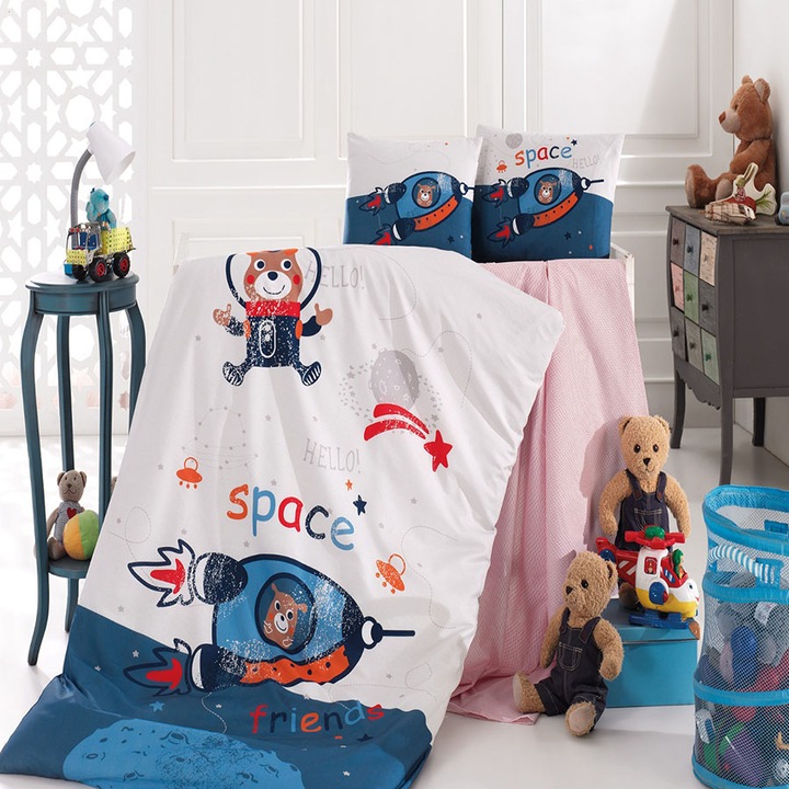 Lenjerie patut bebelusi, bumbac 100% ranforce, 4 piese, 120x160 cm, Nazenin Home, Space