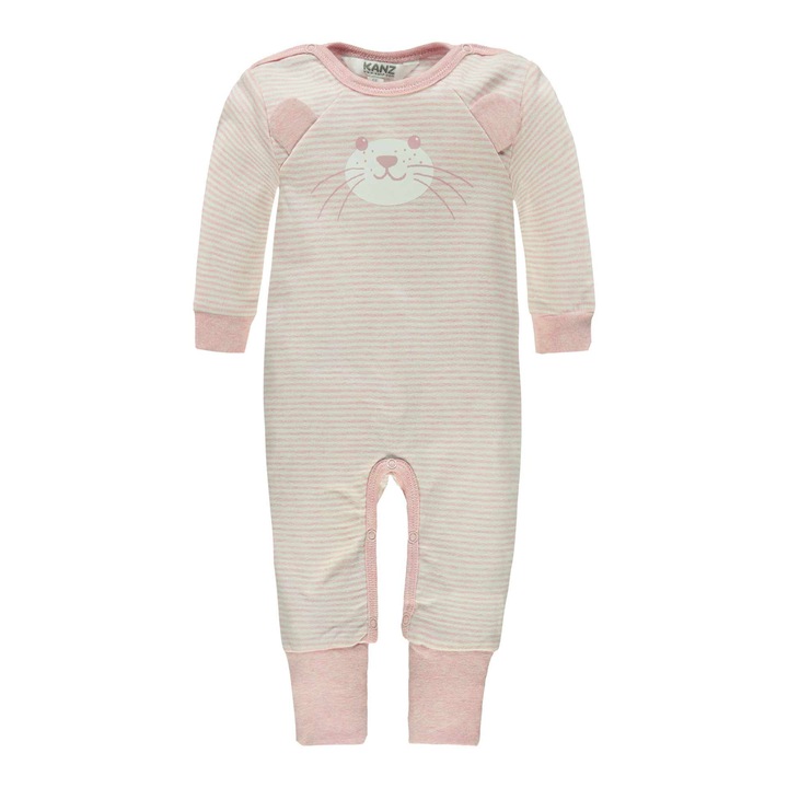 Salopeta dintr-o singura piesa pentru copii, Kanz, Bumbac, Roz, Alb/Roz