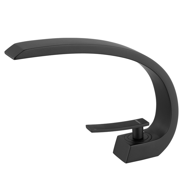 Mosogató csaptelep, minimalista és modern design, mosdóra szerelhető, kerámia kazettával, fekete színben