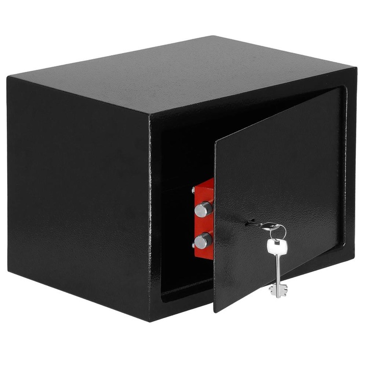 Betörésgátló fém széf kulccsal 200x310x200 mm, fekete, Plus Safe