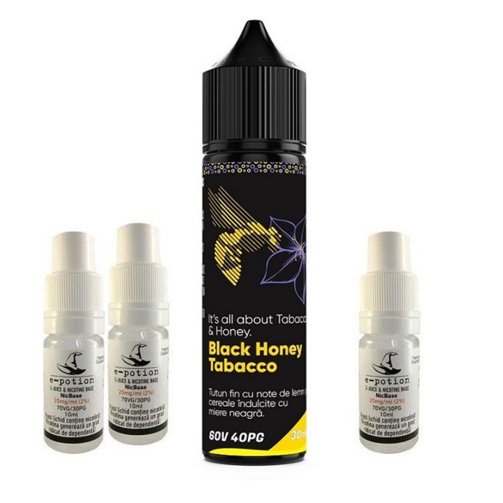 Pachet Lichid tigara electronica premium Smokemania, Black Honey Tobacco, 10mg/ml, 60ml cu Nicotina