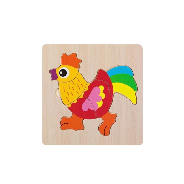 Дървен пъзел, петел, 15x15 см, многоцветен, 6 части