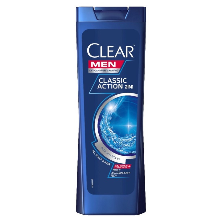 Set 3 x Sampon Anti-matreata Clear Men Action 2in1, cu Taurina si Vitamina B3, 225 ml