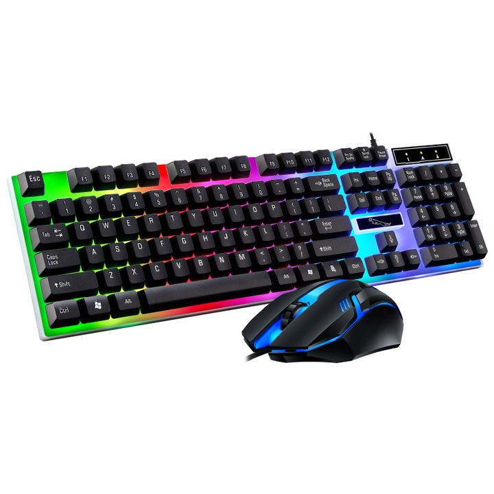 Kit mouse si tastatura cu fir，LED, tastatura mecanica, gaming/office, negru