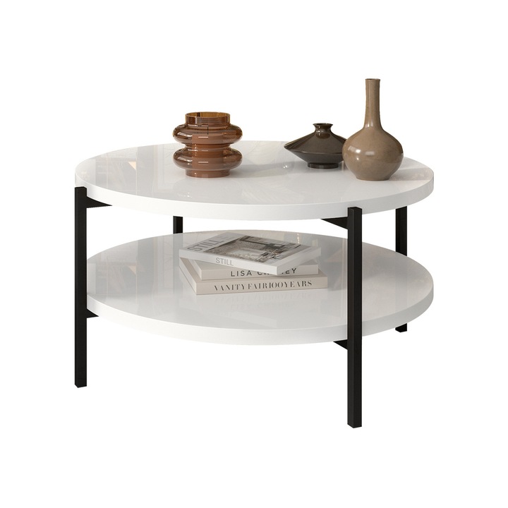 Masuta Batasu B 02, MIRJAN 24, 85x85x43cm, negru / alb lucios