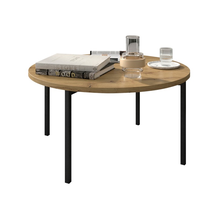 Masuta Batasu C01, MIRJAN 24, 80x80x44cm, negru / stejar artisan