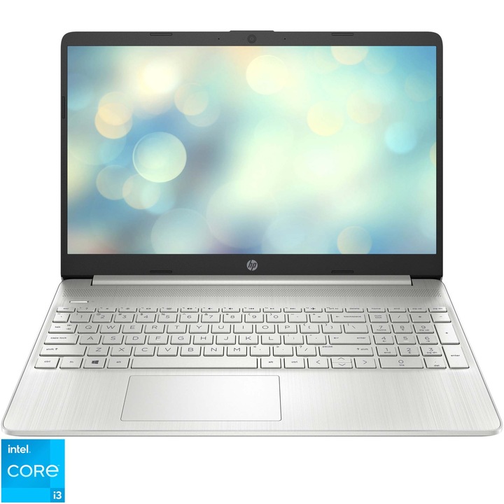 Laptop HP 15s-fq5034nq cu procesor Intel Core i3-1215U pana la 4.4 GHz, 15.6", Full HD, 16GB DDR4, 512GB SSD, Intel® UHD Graphics, Natural Silver, FreeDOS
