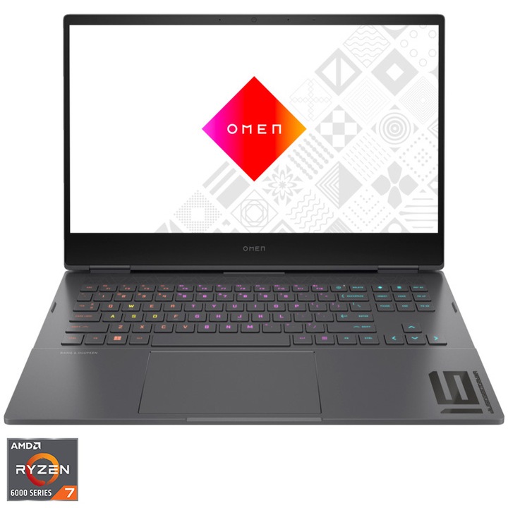 Laptop Gaming HP OMEN 16-n0024nq cu procesor AMD Ryzen™ 7 6800H pana la 4.70 GHz, 16.1", Full HD, IPS, 144 Hz, 16GB, 512GB SSD, NVIDIA GeForce RTX 3050 Ti 4GB, Free DOS, Mica Silver