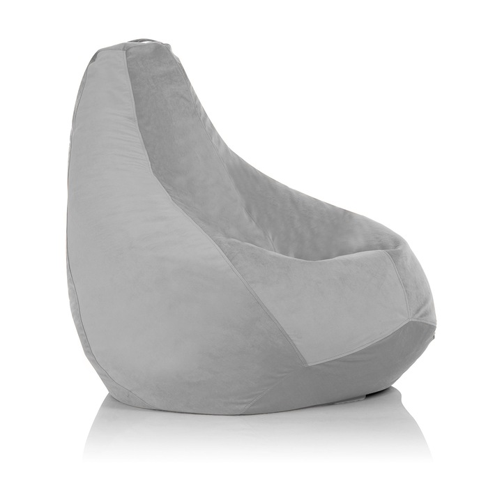 Fotoliu para Lazyboy XL Velvet, cu maner, husa detasabila, material stofa plusata, pretabil interior, culoare gri deschis