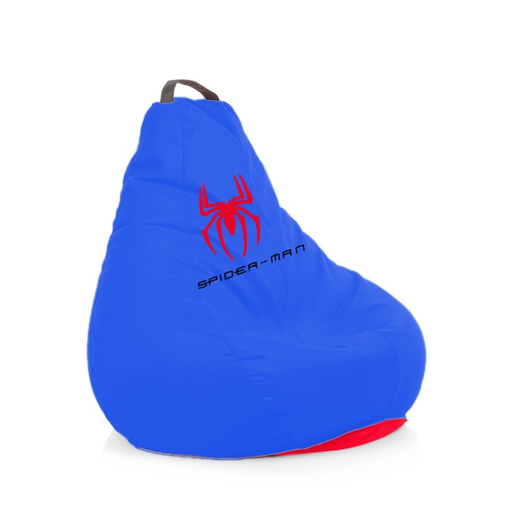 Fotoliu puf tip beanbag Lazyboy SPIDERMAN, cu maner, impermeabil, dehusabil, Dirtproof, Interior/exterior, culoare albastru, marime XL