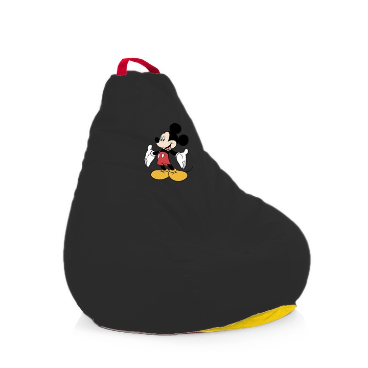 Fotoliu puf tip beanbag Lazyboy MICKEY MOUSE, cu maner, impermeabil, dehusabil, Dirtproof, Interior/exterior, culoare negru, marime M