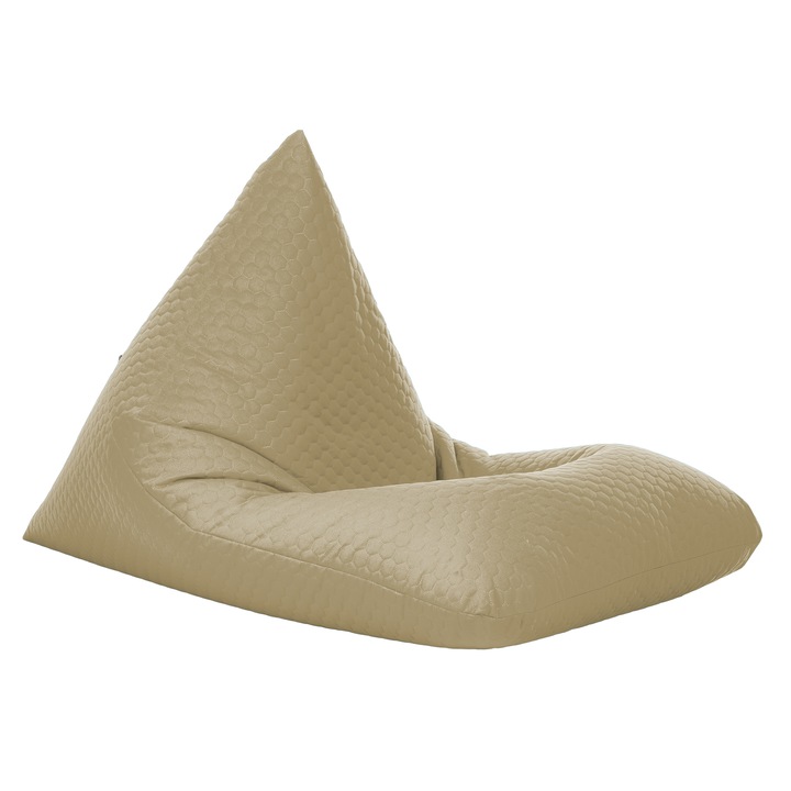 Fotoliu puf tip beanbag Lazyboy, model Lazy, material matlasat Honeycomb, impermeabil, Dirtproof, dehusabil, culoare bej