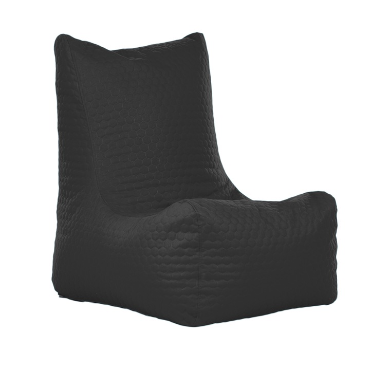 Fotoliu puf Lazyboy Osho, cu maner, impermeabil, dehusabil, dirtproof, material Honeycomb Matlasat, culoare negru