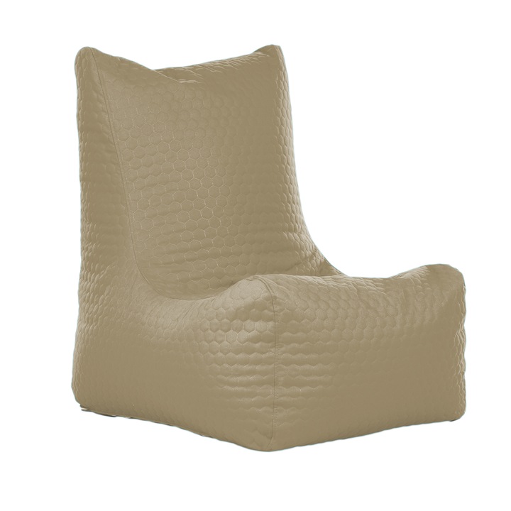 Fotoliu puf Lazyboy Osho, cu maner, impermeabil, dehusabil, dirtproof, material Honeycomb Matlasat, culoare bej